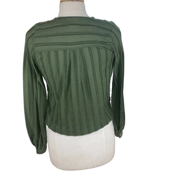 Maeve Anthropologie Audre Faux Wrap Surplice Shirt Green Striped Long Sleeve-XS - Picture 15 of 15